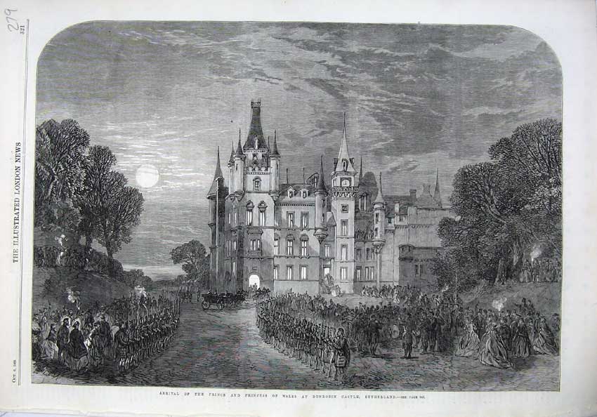 Old Antique Print Art1866 Prince Wales Dunrobin Castle Golspie Sutherland 19th