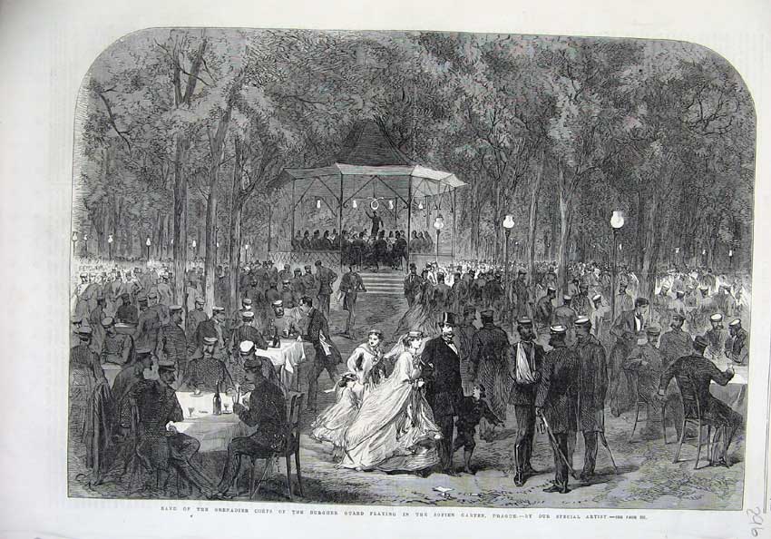 Old Antique Print Fine Art 1866 Music Band Grenadier Burgher Guard Prague 19th