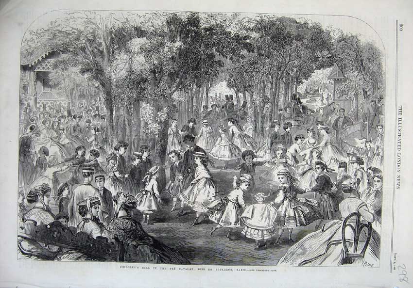 Old Antique Print 1866 Children'S Ball Pre Catalan Bois De Boulogne Paris 19th
