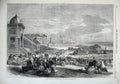Original Old Antique Print 1866 Families Afternoon Promenade Biarritz Buildings
