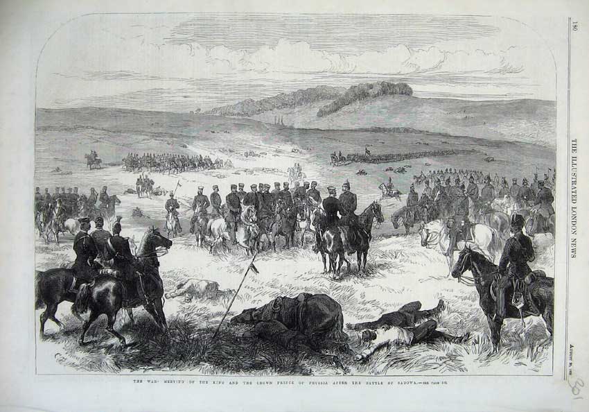 Old Antique Print 1866 War King Crown Prince Prussia Battle Sadowa Army 19th