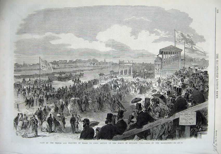 Original Old Antique Print 1866 Prince Wales York Review England Ta Racecourse