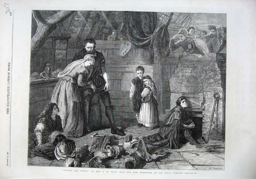 Original Old Antique Print Fine Art 1866 Palissy Potter Artist Men Women Silver