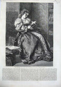 Old Antique Print Fine Art 1866 Portrait Lady Jane Grey Reading Book Lady 19th
