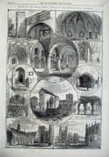 Original Old Antique Print 1866 Waltham Abbey Johns Chapel Windsor Castle Tower