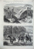 Old Antique Print 1866 War Outpost Prussian Lancers Bohemian Frontier Art 19th