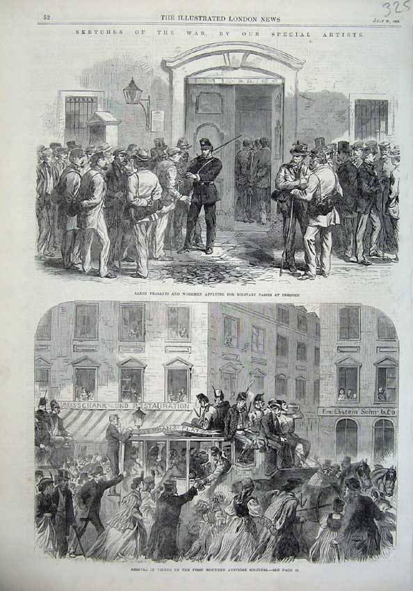 Original Old Antique Print 1866 War Saxon Peasants Workmen Austrian Siers Art