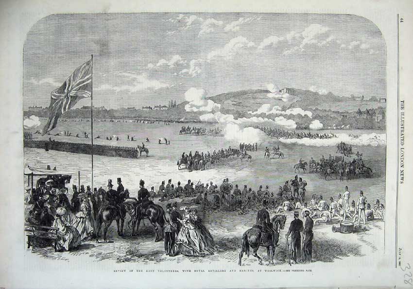 Old Antique Print 1866 Kent Ta Royal Artillery Marines Woolwich War Army 19th