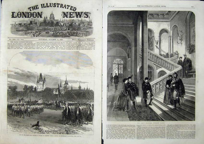 Antique Old Print Prince Wales Dunrobin Castle 1866 Golspie Staircase Art 19th