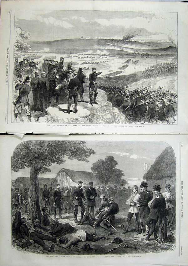 Old Antique Print War 1866 Army Crown Prince Prussia Battle Sadowa Art 19th