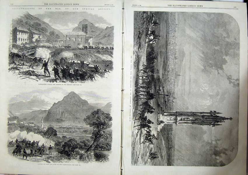 Antique Old Print War Vienna 1866 Garibaldian Caffaro Darzo Spinnerin Art 19th