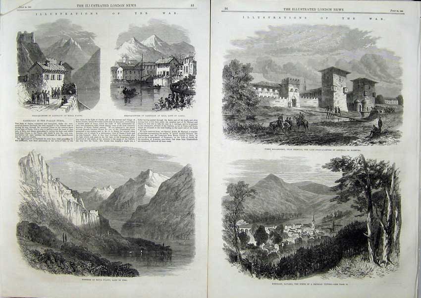 Old Antique Print War Garibaldi 1866 Fortress Rocca Idro Marmora Bavaria 19th