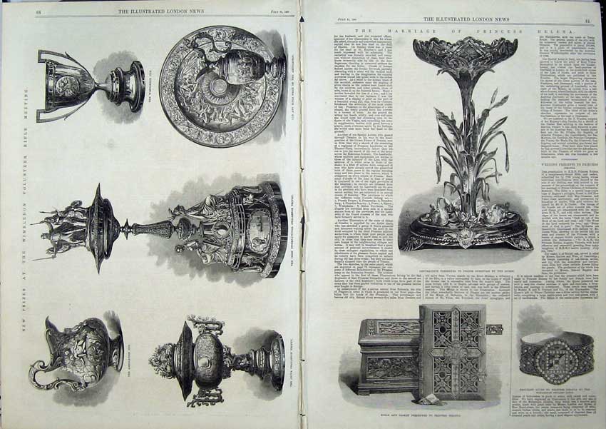 Antique Old Print Princess Helena1866 Bible Casket Trophy Wimbledon Rifle 19th
