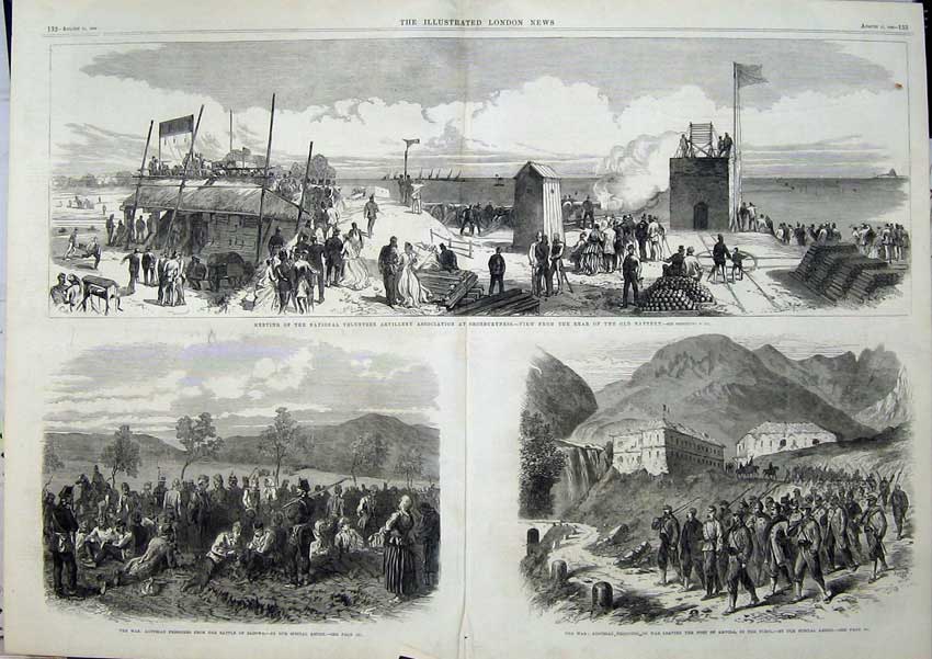 Old Antique Print 1866 Ta Artillery Shoeburyness War Austrian Prissoners 19th
