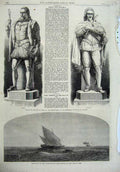 Old Antique Print 1867 Statue King James Charles Arab Dhow Penguin Aden 19th