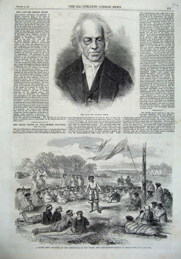 Original Old Antique Print 1867 George Smart Maori Chief Wellington New Zealand