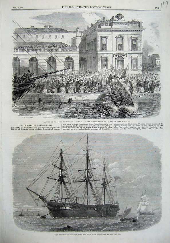 Old Antique Print 1867 Chichester Ship Thames Dublin Life Boat Custom Art 19th