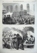 Old Antique Print 1867 Soup Kitchen Ratcliff Minstrels Bethnal Workhouse 19th