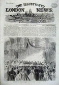 Original Old Antique Print 1867 Imperial Royal Guests Galerie Hotel Ville Paris