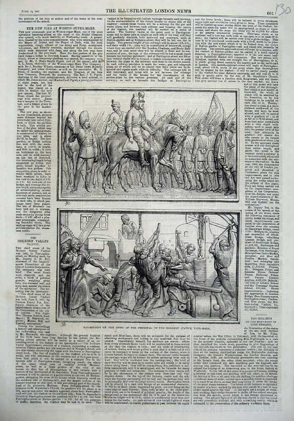 Old Antique Print Bas-Reliefs Pedestel Herbert Statue Pall-Mall 1867 War 19th