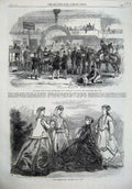 Original Old Antique Print Paris Fashion 1867 Horse Show Islington Agricultural