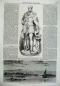 Old Antique Print 1867 Statue Prince Consort Table Island Lighthouse Iron 19th