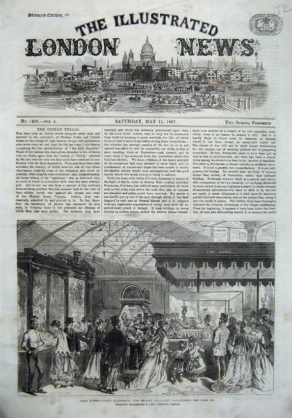 Old Antique Print 1867 Paris International English Jewellery Department 19th