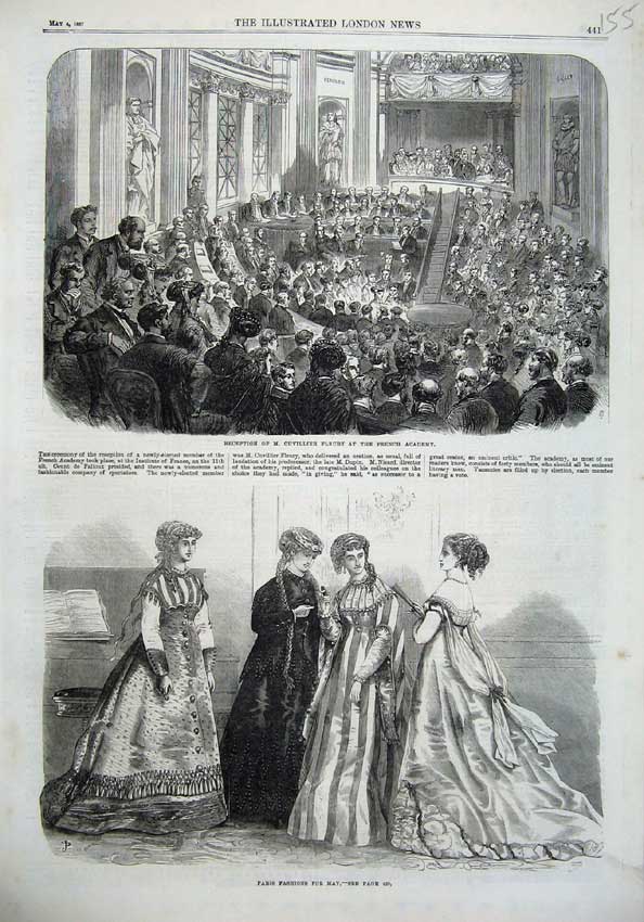 Original Old Antique Print Paris Fashion 1867 Reception Cuvillier Fleury French
