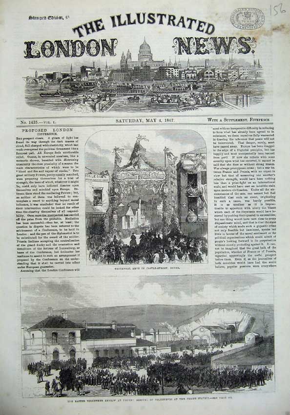 Old Antique Print Triumphal Arch Dover 1867 Ta Review Priory Railway Art 19th