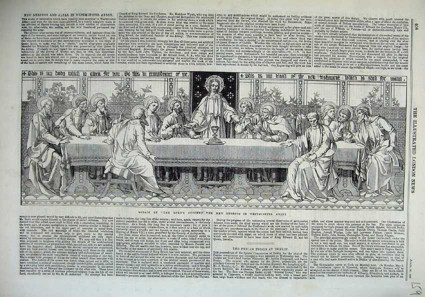 Old Antique Print 1867 Mosaic Lord Supper Reredos Westminster Abbey Art 19th