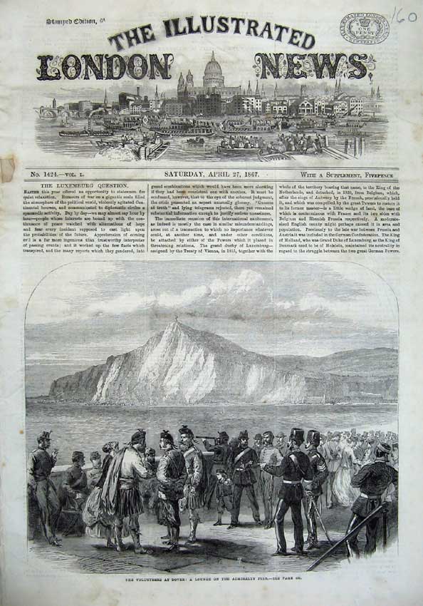 Old Antique Print 1867 Volunteer Ta Dover Admiralty Pier Army War Cliffs 19th