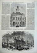 Old Antique Print Townhall Retford 1867 Police Station Barrack Hyde Park 19th