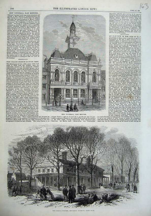 Old Antique Print Townhall Retford 1867 Police Station Barrack Hyde Park 19th