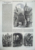 Original Old Antique Print Rouen 1867 Grosse Horloge Cloister Maclou Rue De Bac