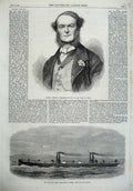 Original Old Antique Print 1867 Admiral Persano Steam Fire Engine Ship Hooghly