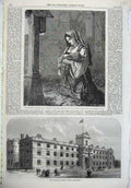Original Old Antique Print Mothers Prayer Baby 1867 King Edward Schools Witley