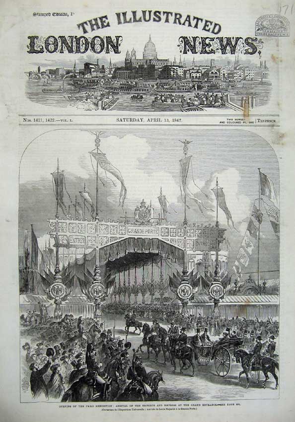 Old Antique Print 1867 Paris Exhibition Emperor Grand Entrance Horse Art 19th