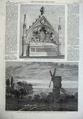 Old Antique Print Fine Art 1867 Windmill Monument Colonel Smith Calcutta 19th