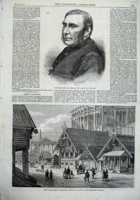 Old Antique Print Bishop Milman Calcutta 1867 Russian Cottages Paris Park 19th