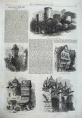 Old Antique Print Caen 1867 Chateau Normandy France Notre Dame Gilles Art 19th