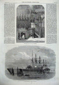 Original Old Antique Print 1867 Pulpit Lincoln Cathedral Floating Dock Rangoon