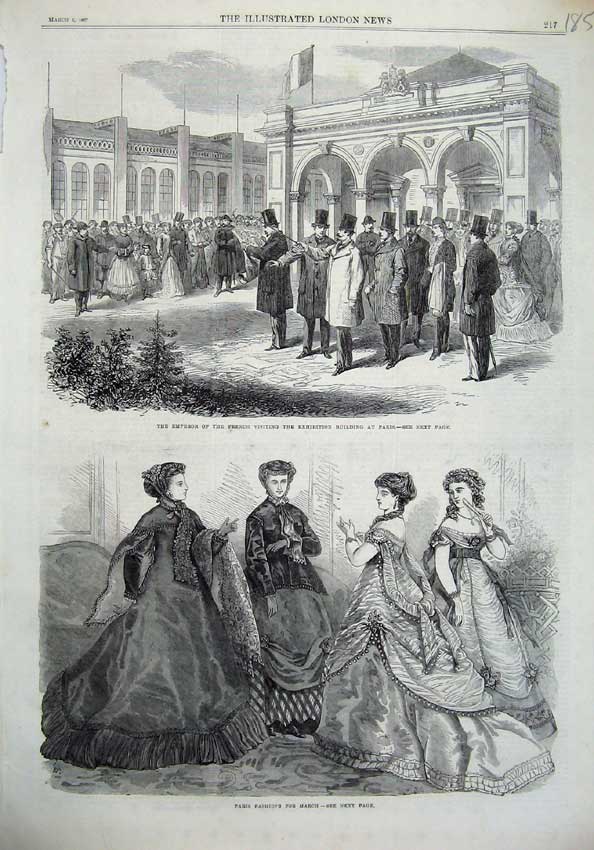 Old Antique Print Paris Fashion Dress1867 Emperor French Exhibition Paris 19th