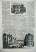 Original Old Antique Print Guildhall Walsall Staffordshire 1867 Shadwell Houses