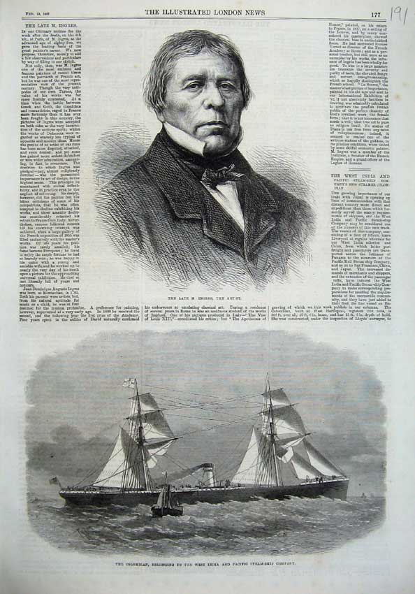 Old Antique Print 1867 Ingres Artist Ship Colombian India Steam Company 19th