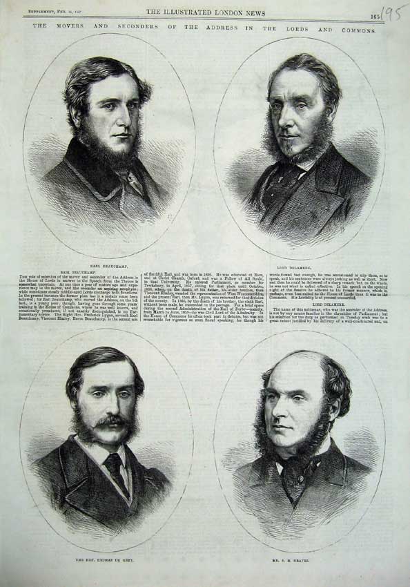 Original Old Antique Print 1866 Commons Beauchamp Delamere Graves Thomas Grey