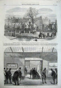 Original Old Antique Print 1867 Buildings Square Lincolns Inn Desing Law Courts