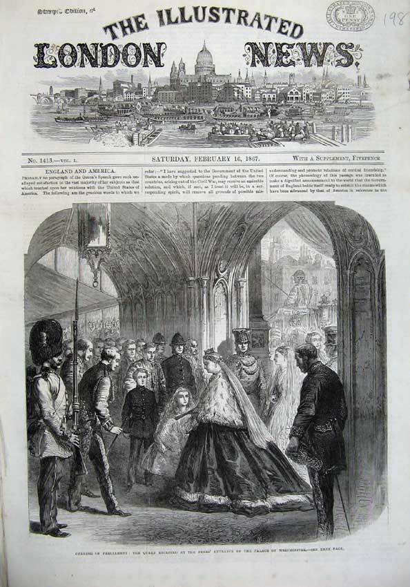 Old Antique Print 1867 Parliament Queen Peers Palace Westminster Police 19th