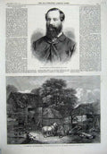 Original Old Antique Print Viscount Monck Canada 1867 Farmyard Horse Stable Art