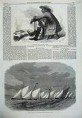 Original Old Antique Print 1867 Bechuana Chief Africa Sailing-Match Natal Yacht