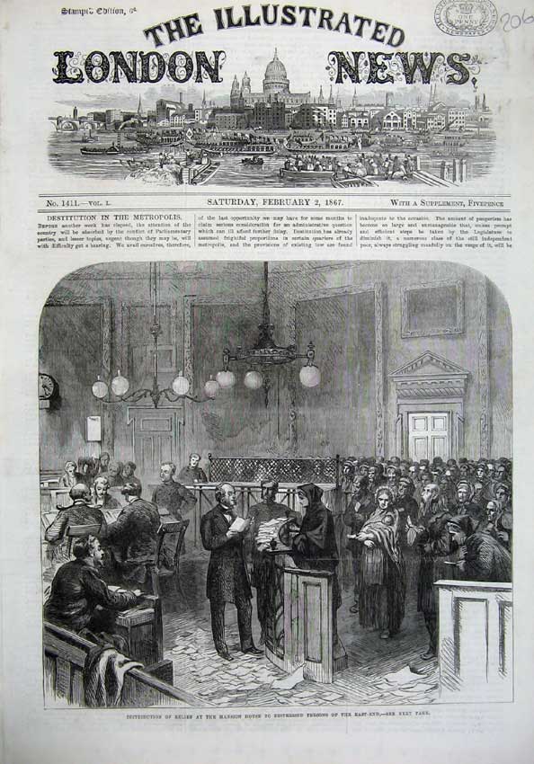 Old Antique Print 1867 Relief Distribution Mansion House Poor People Art 19th